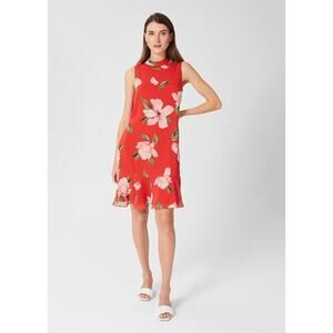 New HOBBS Madeline Floral A Line Dress Red Ruffled Sleeveless Women's Sz 12